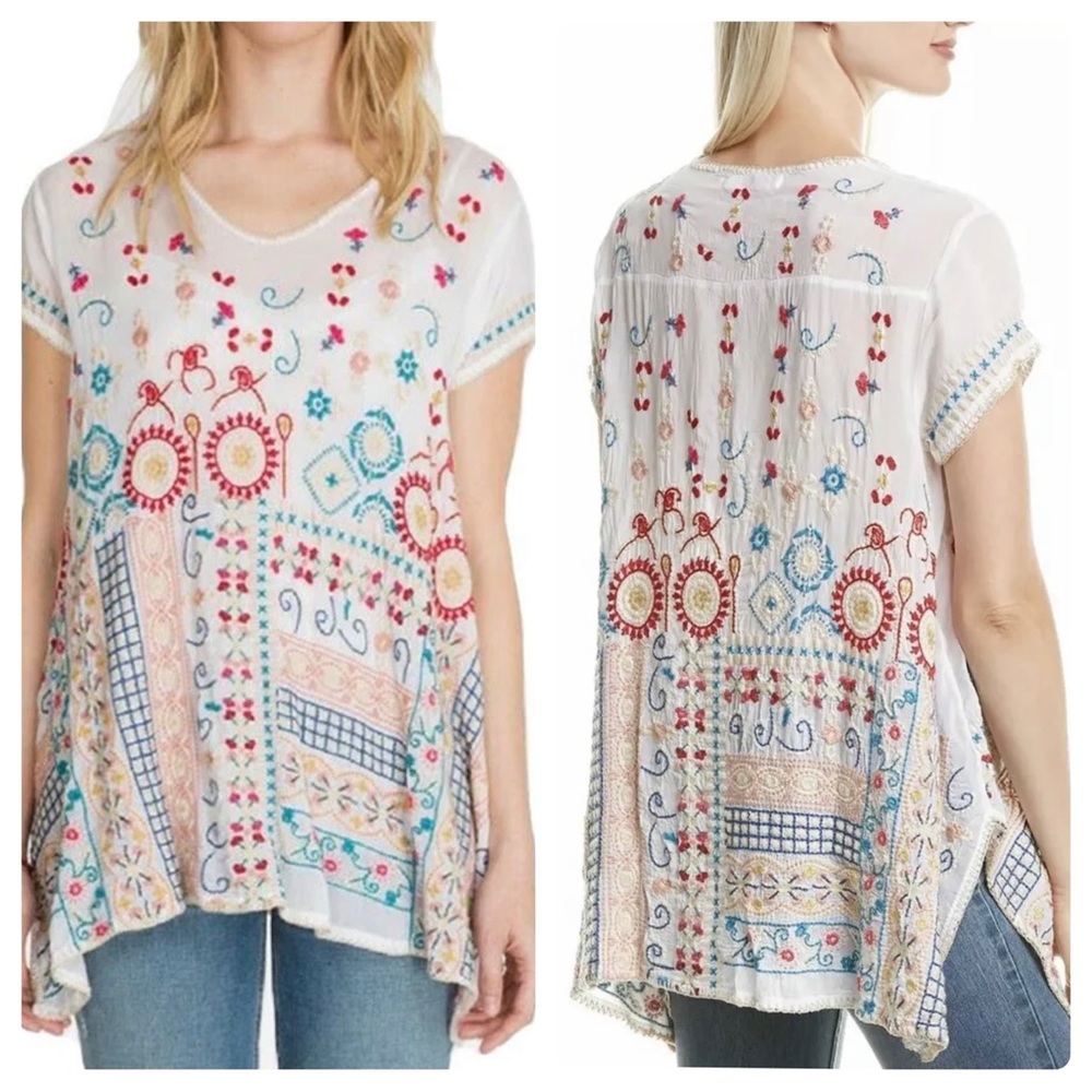 Johnny Was Madhuri Embroidered Short Sleeve Blouse